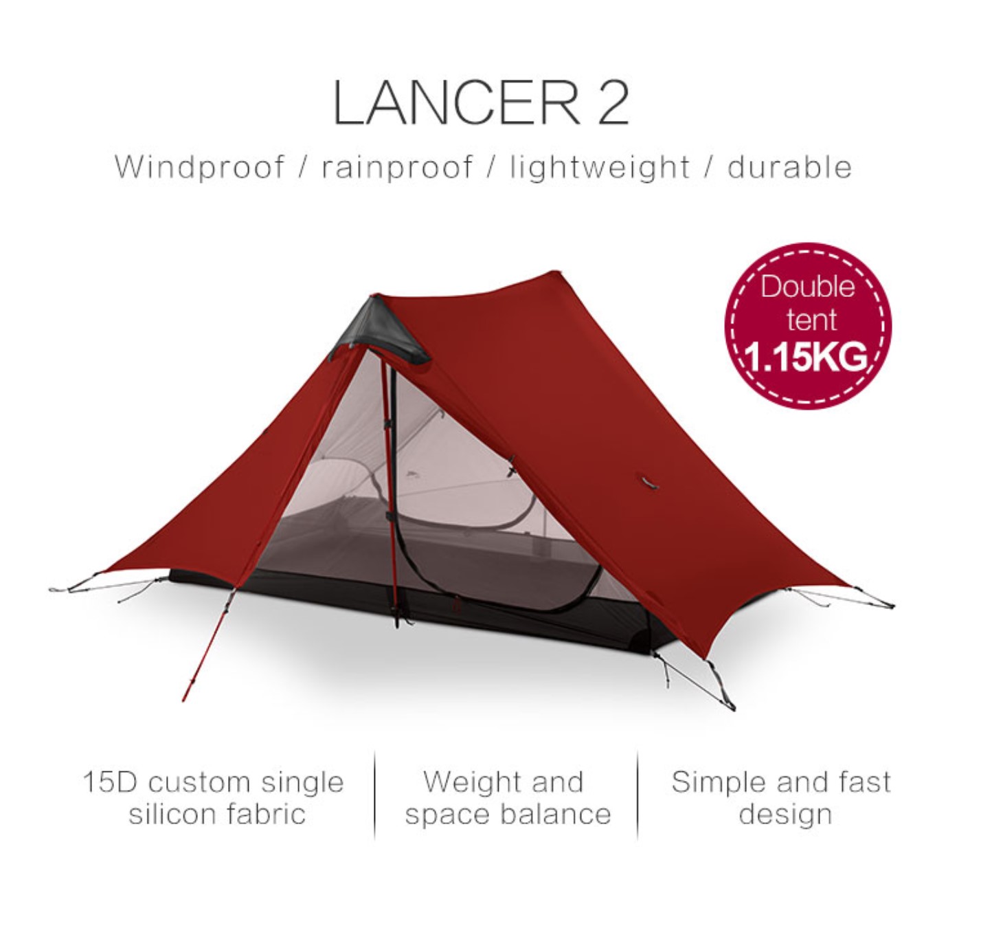 Палатка 3fUlGear Lanshan 15D красный