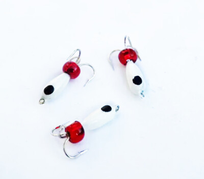 Мормышка D-3 Чертик Белый, Черный + Бусина 1гр (3 шт)