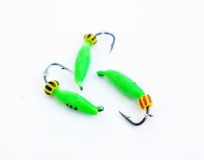 Мормышка Вольфрамовая Овсинка Зеленая, Черн Полос + Бисер 0,25гр (3шт)