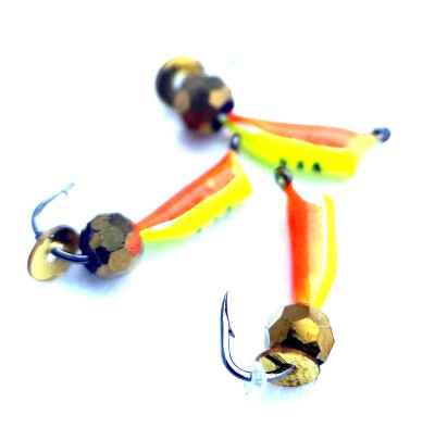 Мормышка вольфрамовая Ст-к Лайм, Оранж + Шар Золото D-4мм 0,3гр (3шт)