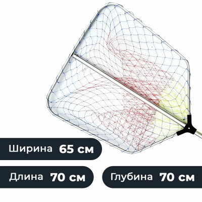 Подсак для рыбалки квадратный, алюминиевый леска, диаметр 65 см / подсак рыболовный, раздвижной