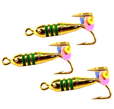 Мормышки зимние Чертик с рисками гальваника золото 0,5 гр. 3 шт