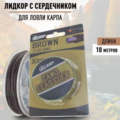 Поводковый материал, лидкор для рыбалки с сердечником Lead Core, длина 10 м, для ловли карпа, коричневый